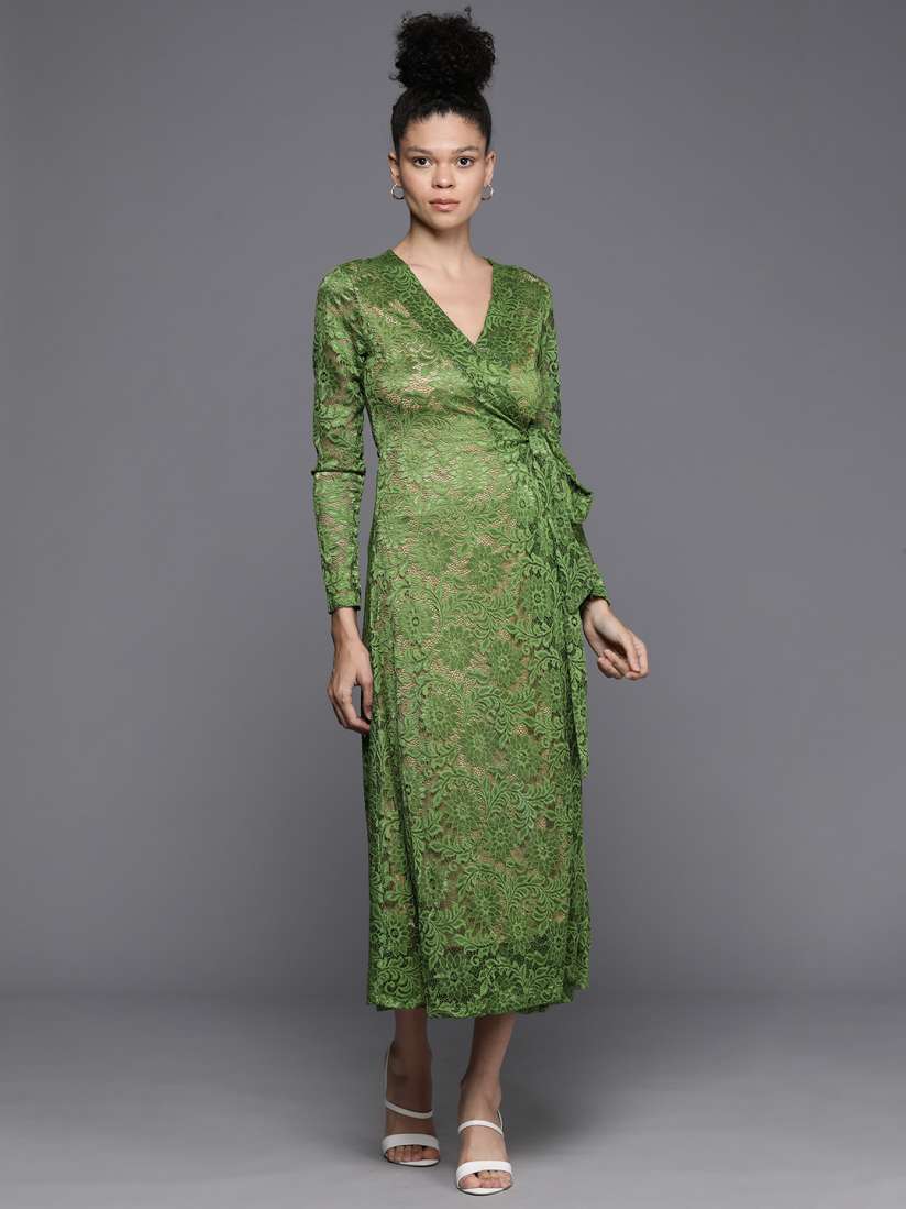 Green floral lace dress outlet