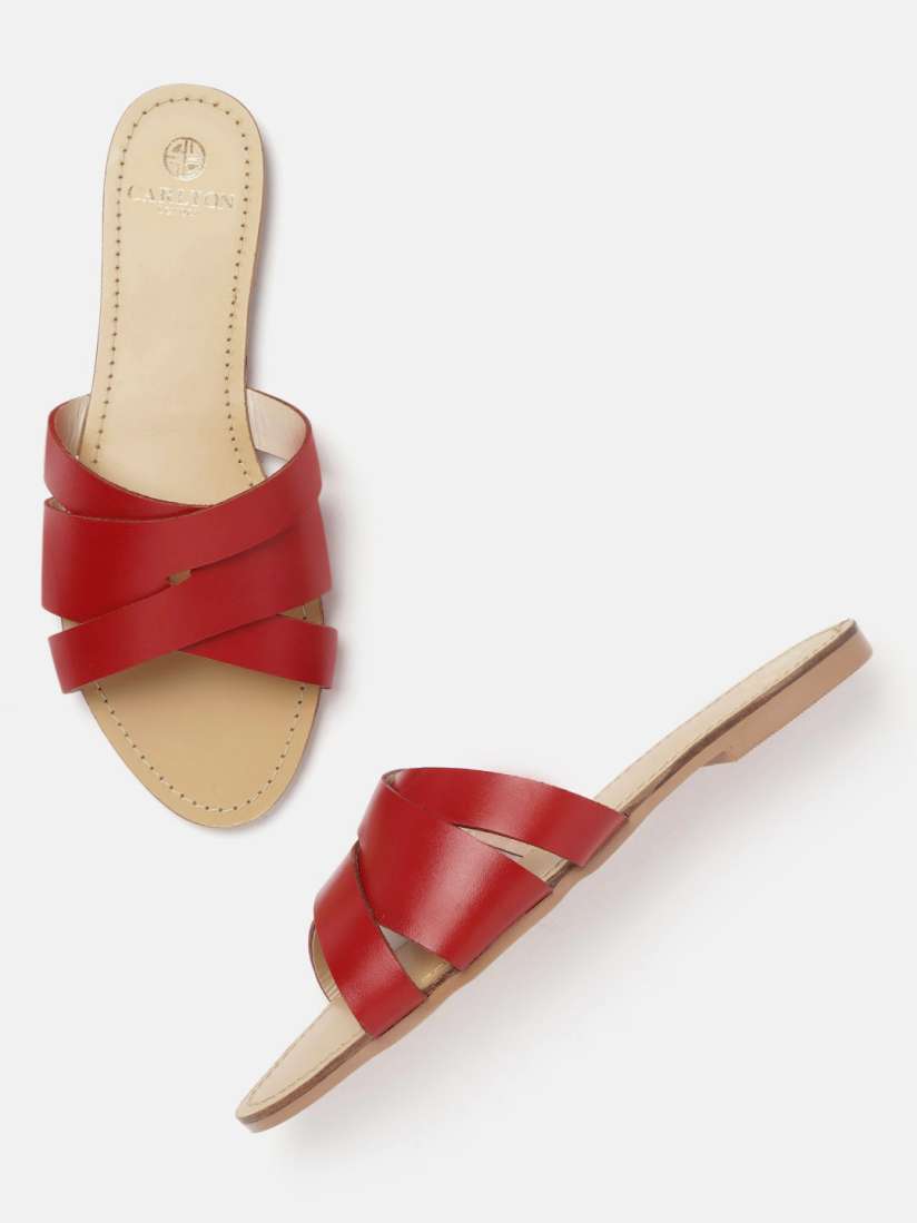 Buy Carlton London Women Red Solid Leather Open Toe Flats Flats for Women 11056828 Myntra