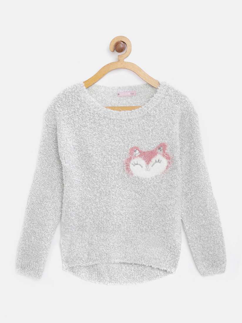 Buy COOL CLUB Girls Grey Melange Self Design Sweater Sweaters for Girls 11064506 Myntra