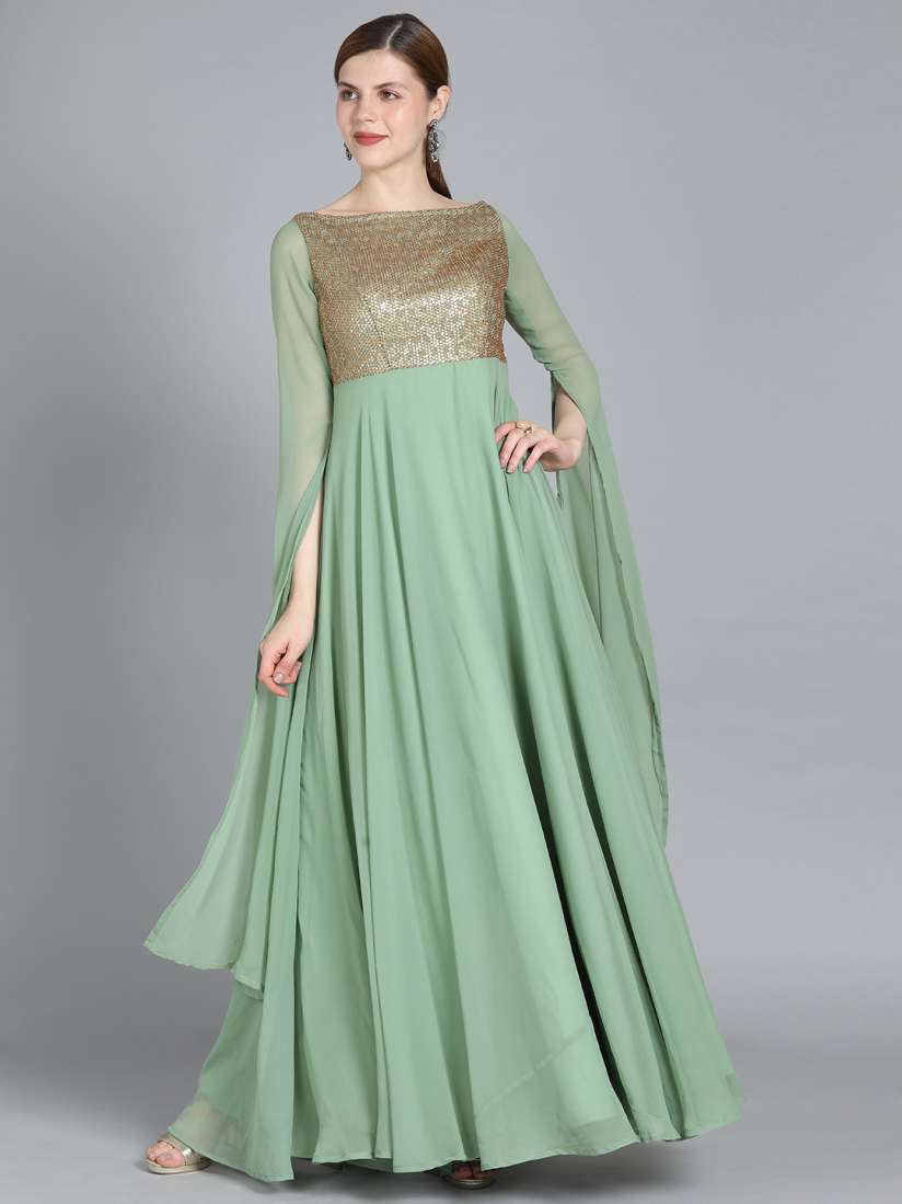 Buy Ethnovog Women Green Embellished Made To Measure A Line Dress Ethnic Dresses for Women 11065774 Myntra