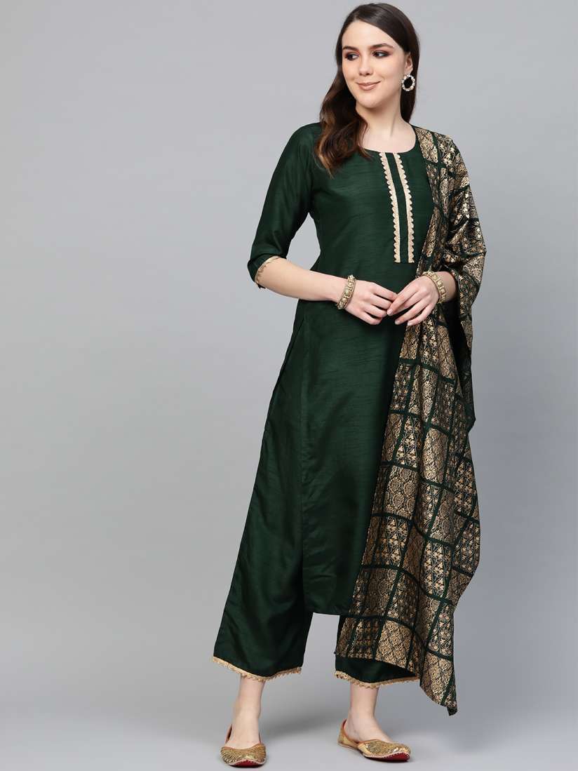 Buy Libas Hunter Green Gotta Chanderi Kurta Set With Festive Traditional Stole Kurta Sets for Women 11066420 Myntra