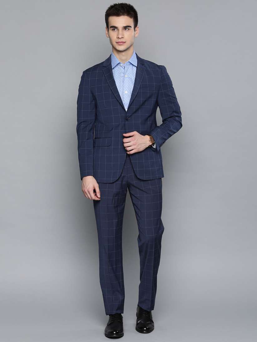 Buy Louis Philippe Men Navy Blue Checked Slim Fit Single Breasted Formal Suit Suits for Men 11070342 Myntra