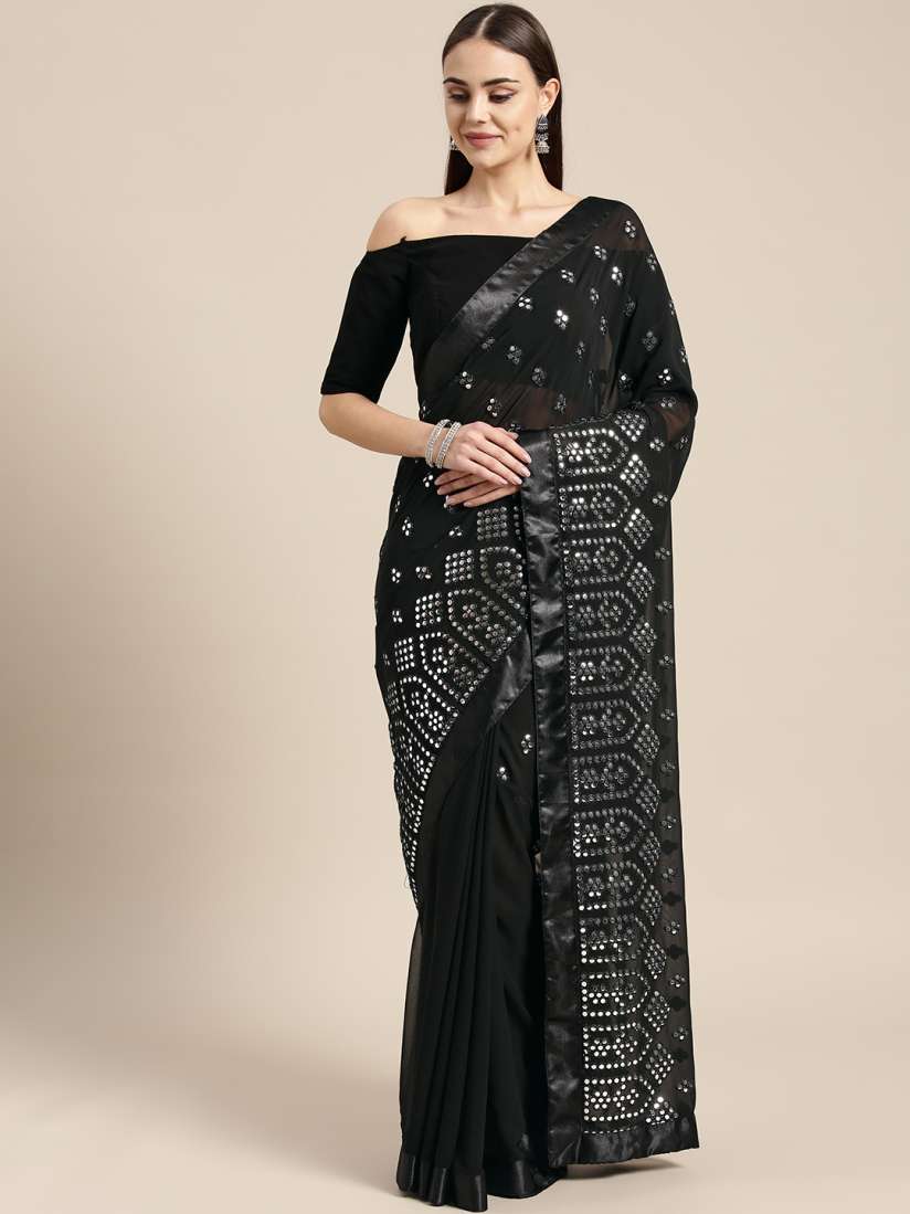 Buy Inddus Black Mirrorwork Embellished Saree Sarees for Women 11070874 Myntra
