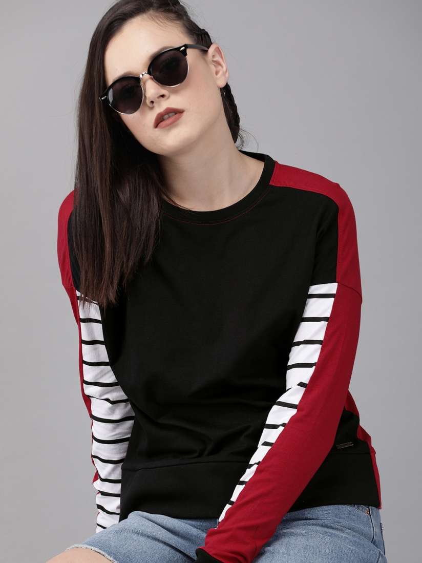 Full sleeve t shirts for womens myntra sales