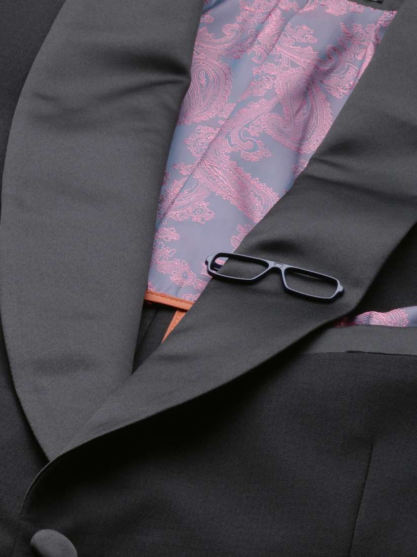 Buy Peter England Elite Men Black Self Design Single Breasted Neo Slim Fit Wedding Suit Suits for Men 11094160 Myntra