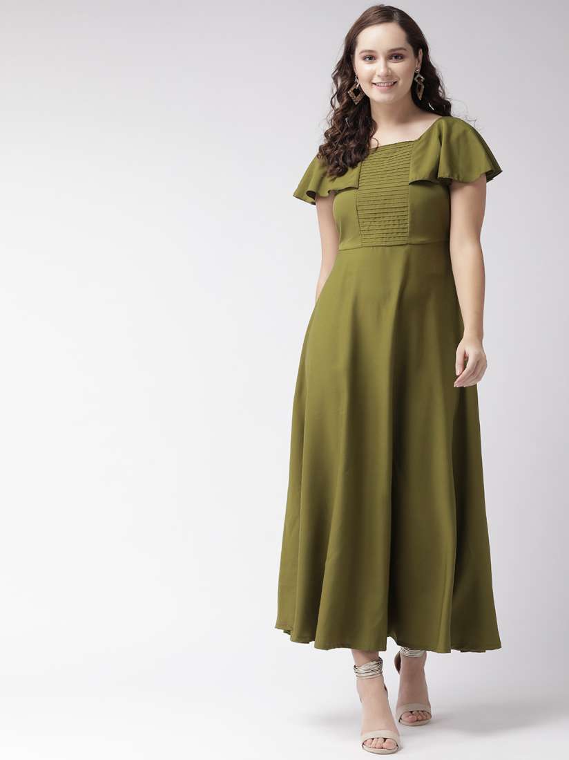 Buy U F Women Olive Green Solid Maxi Dress Dresses for Women 11099546 Myntra