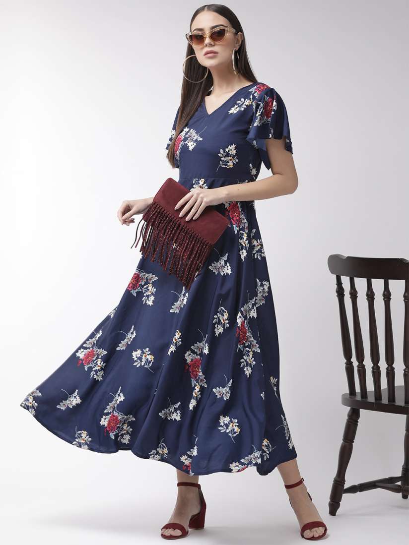Navy blue floral print maxi dress online