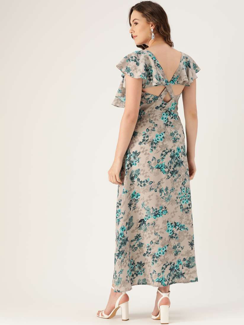 Buy Chinyere Women Taupe Sea Green Floral Print Maxi Dress Dresses for Women 11100258 Myntra