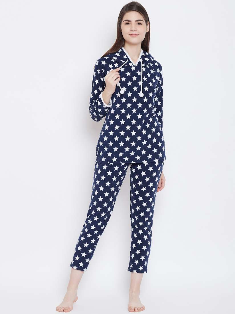 Buy Kanvin Women Navy Blue White Printed Winter Night Suit Night suits for Women 11110526 Myntra