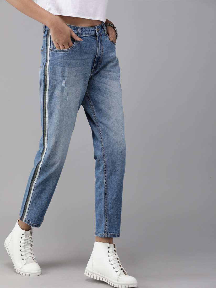 Side stripe jeans myntra shop
