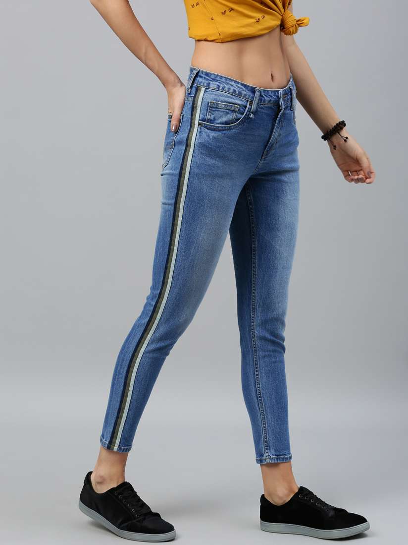 Side stripe jeans myntra cheap