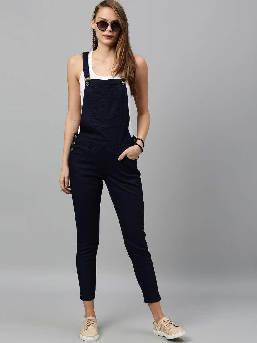Buy The Roadster Lifestyle Co Women Blue Solid Skinny Fit Denim Dungaree Dungarees for Women 11118576 Myntra