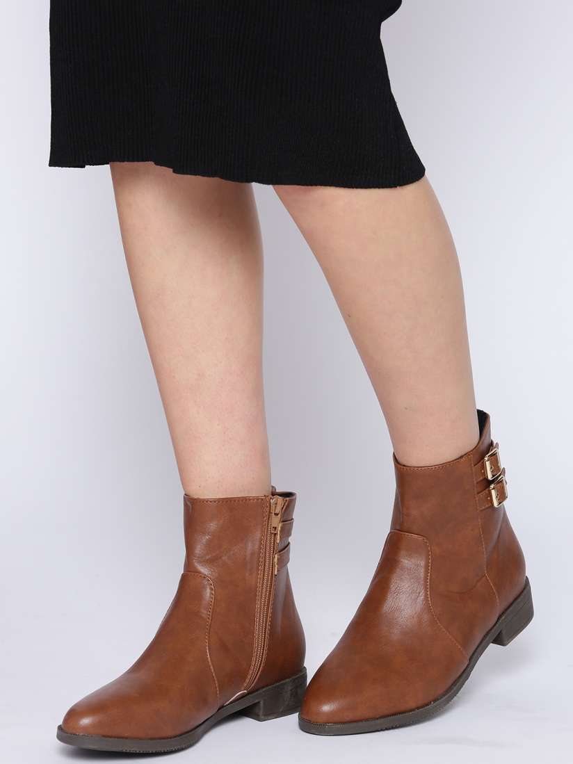 Buy 20Dresses Women Brown Solid Mid Top Flat Boots Boots for Women 11121138 Myntra