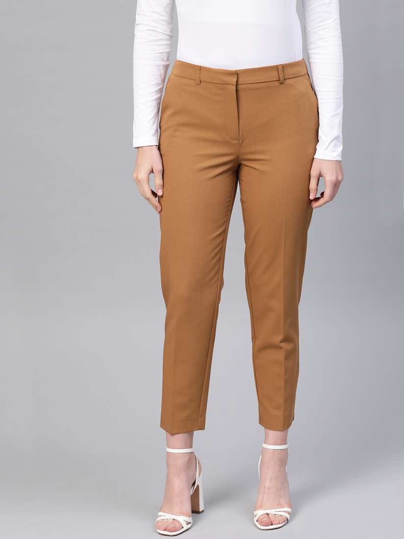 Buy DOROTHY PERKINS Women Khaki Regular Fit Solid Cropped Trousers Trousers for Women 11125946 Myntra