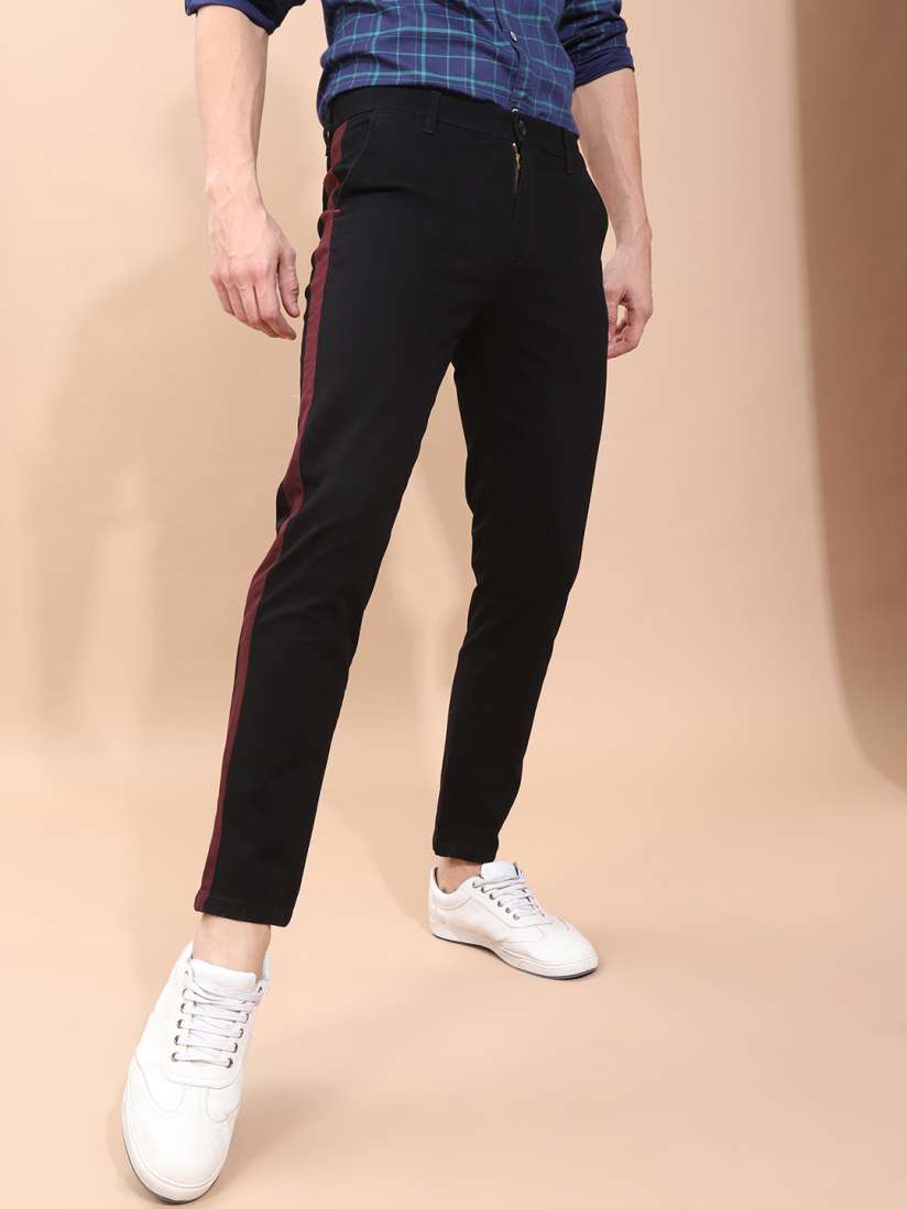 Buy The Indian Garage Co Men Black Slim Fit Solid Chinos With Side Strip Detail Trousers for Men 11132198 Myntra