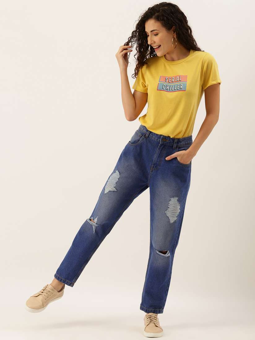 Buy DressBerry Women Blue Boyfriend Fit Mid Rise Highly Distressed Non Stretchable Jeans Jeans for Women 11139072 Myntra