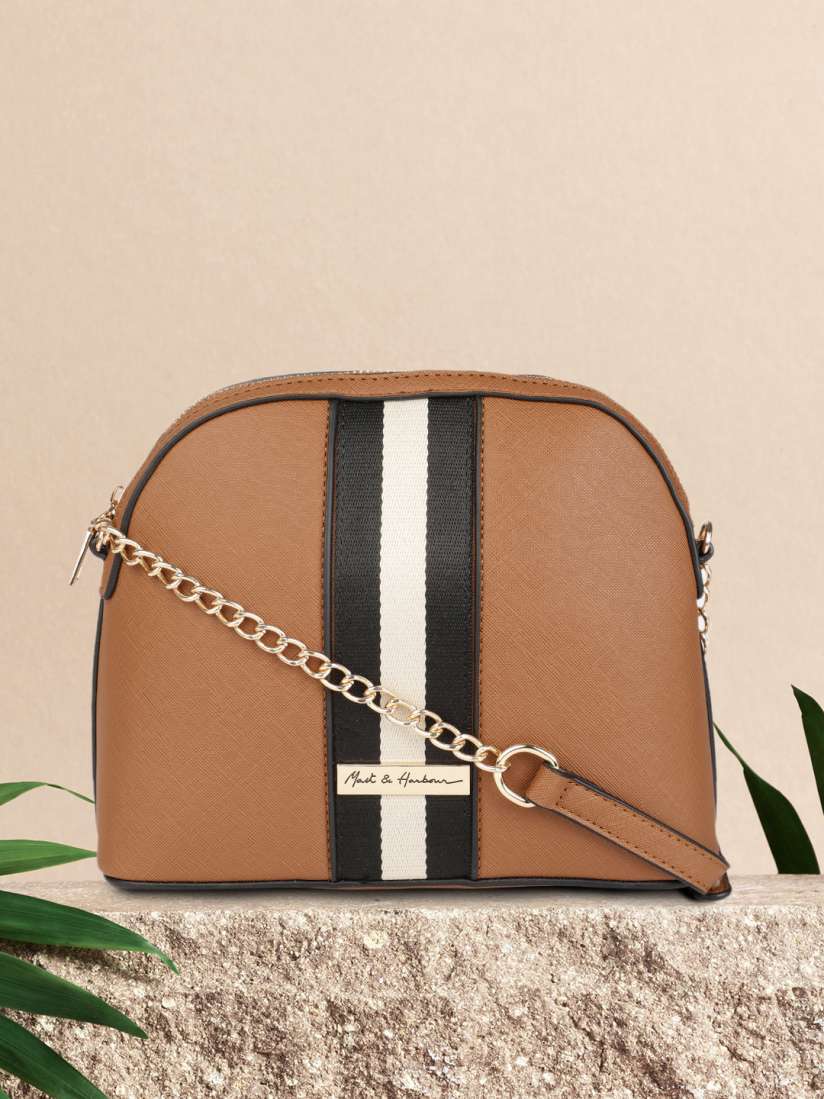Buy Mast Harbour Brown Black Striped Sling Bag Handbags for Women 11154516 Myntra