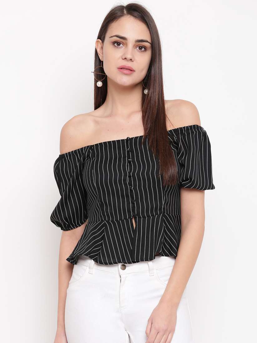 Black and white striped bardot top shop
