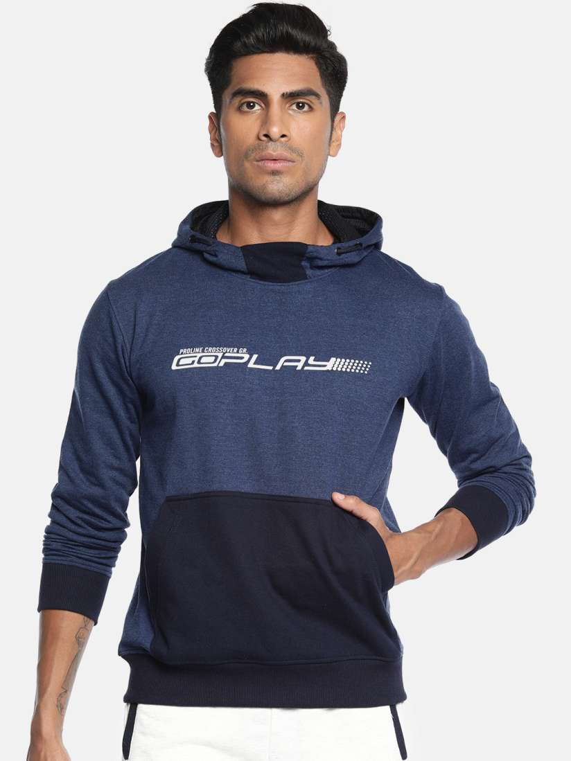 Buy Proline Active Men Navy Blue Colourblocked Hooded Sweatshirt With Printed Detail Sweatshirts for Men 11156538 Myntra