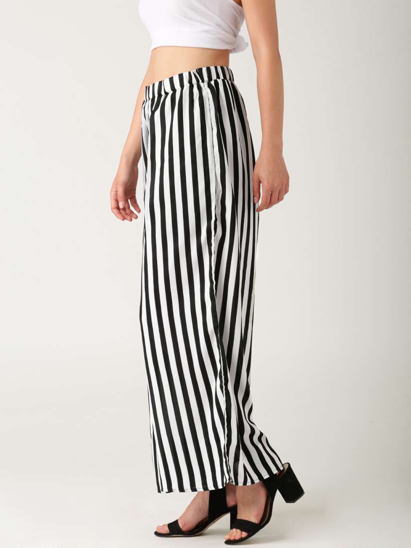 Buy DressBerry Black White Striped Palazzo Trousers Trousers for Women 1117041 Myntra