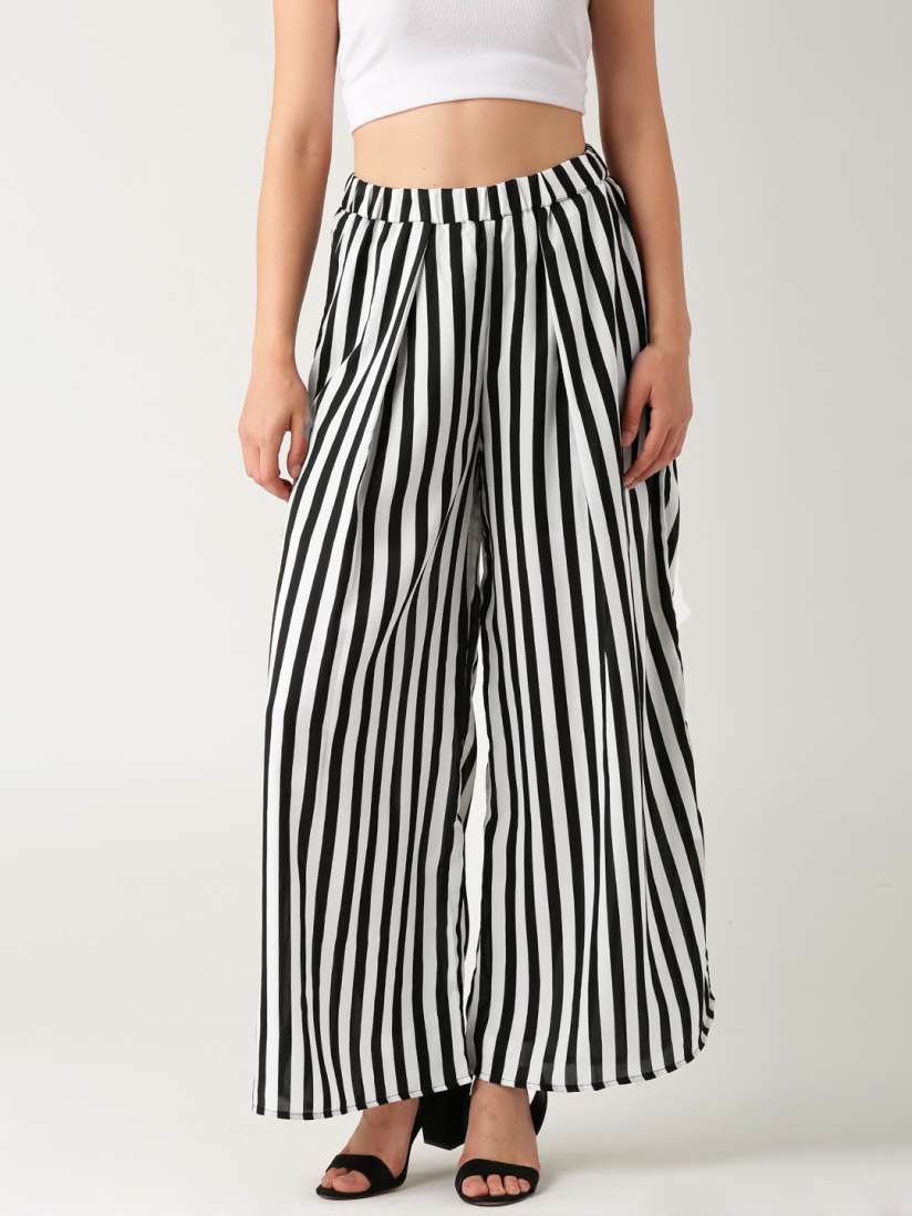 Buy DressBerry Black White Striped Palazzo Trousers Trousers for Women 1117041 Myntra