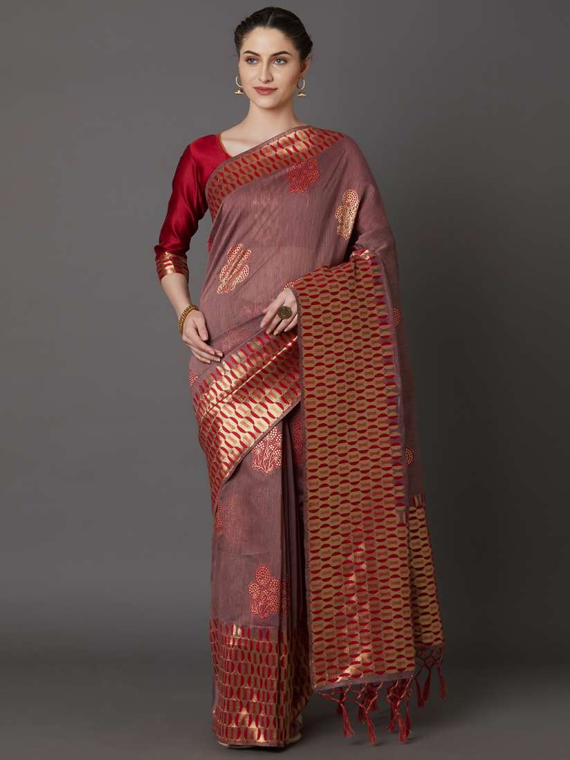 Buy Mitera Burgundy Silk Blend Woven Design Kanjeevaram Saree Sarees for Women 11177986 Myntra