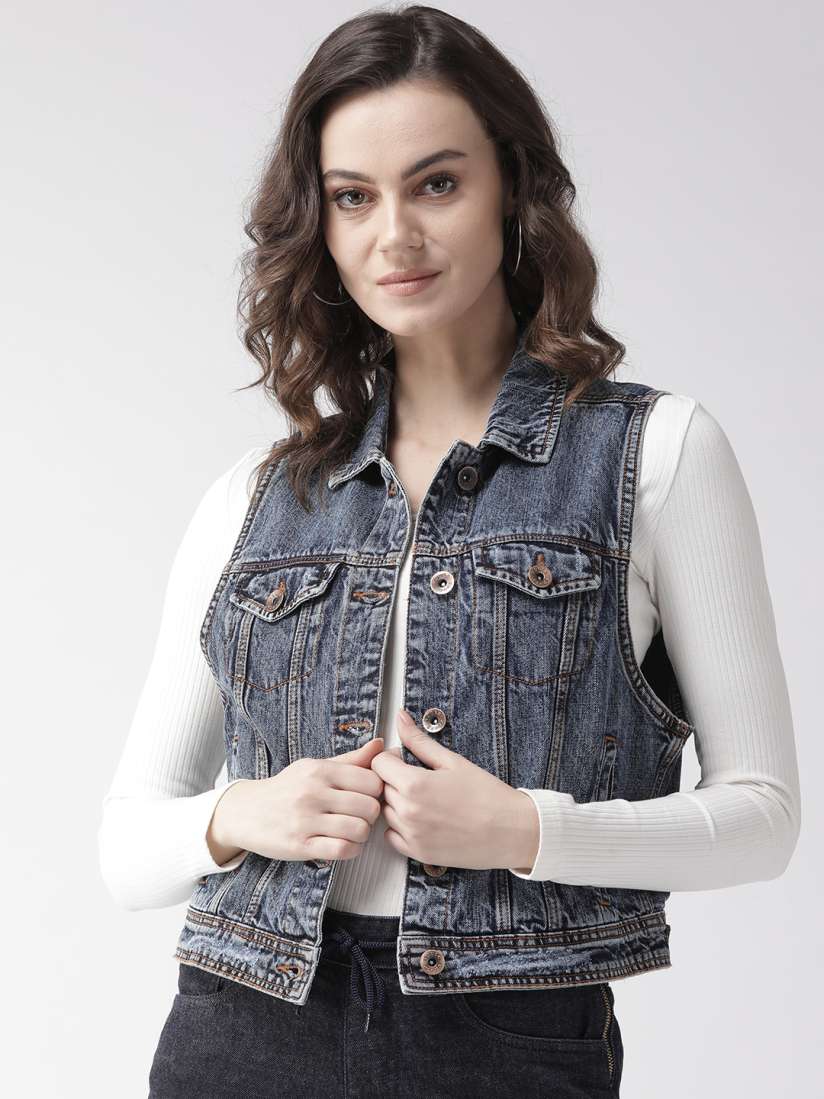 Sleeveless denim jacket for ladies top