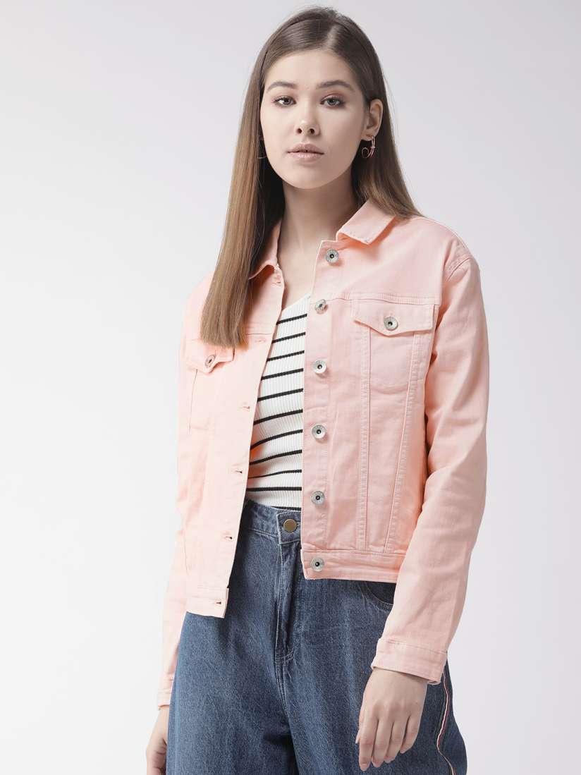 Peach colour denim jacket online