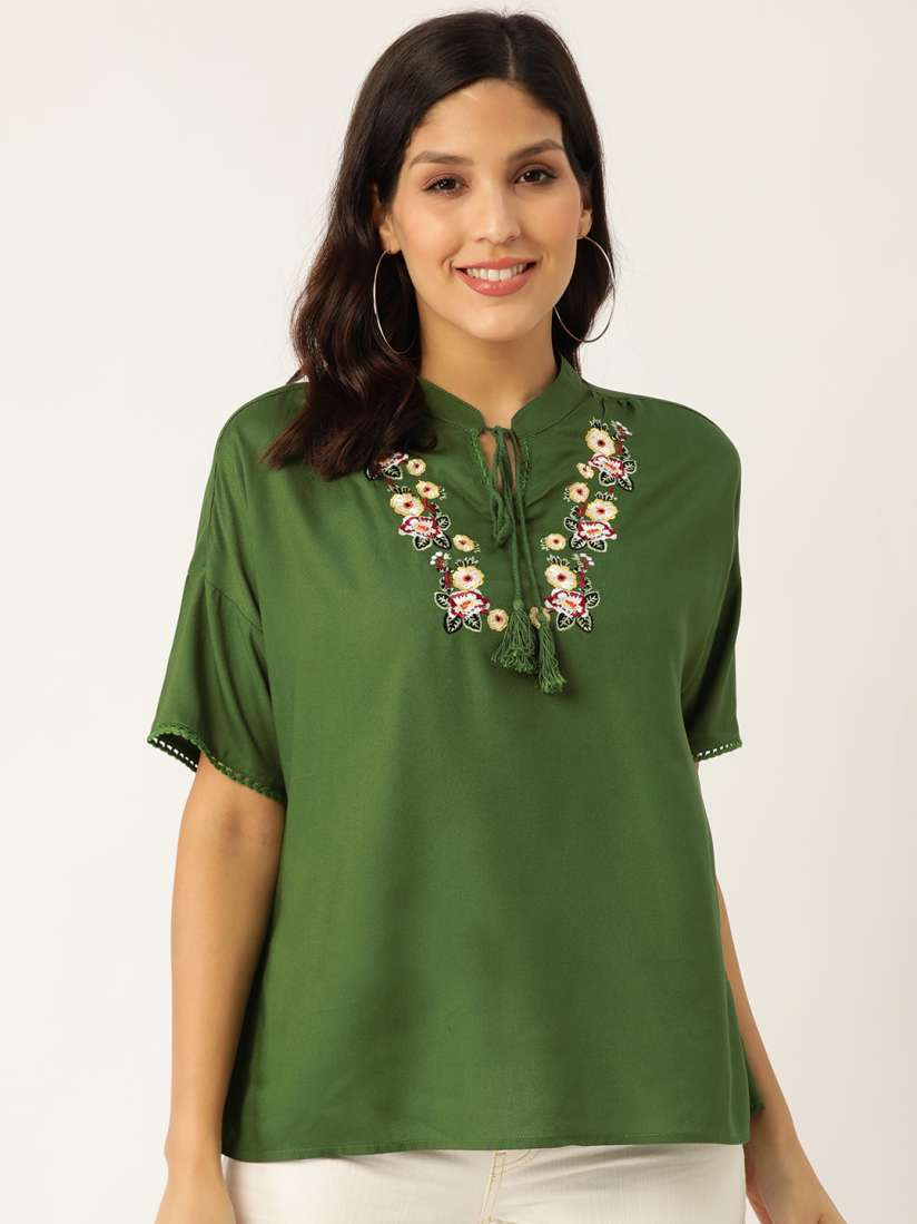 Buy DressBerry Women Olive Green Embroidered Top Tops for Women 11182924 Myntra