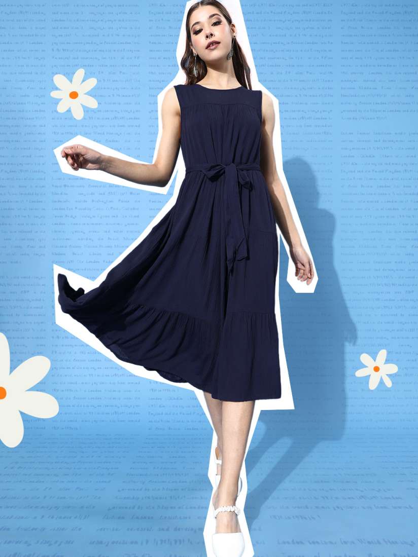Buy DressBerry Women Navy Blue Solid Tiered A Line Dress Dresses for Women 11183816 Myntra