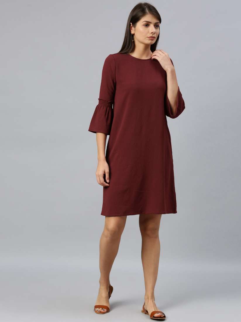 Buy Chemistry Women Burgundy Solid A Line Dress With Bell Sleeves Dresses for Women 11193348 Myntra