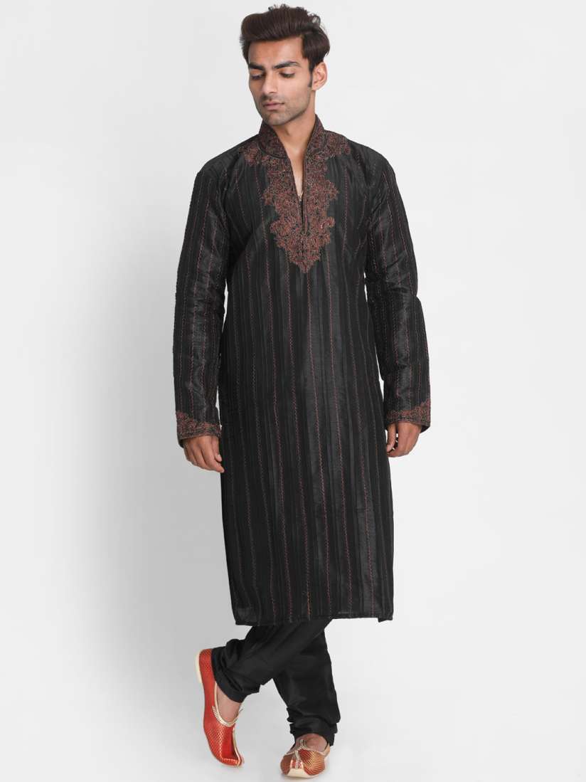 Buy Lakshya by Manish Men Black Brown Embroidered Kurta with Churidar Kurta Sets for Men 11194356 Myntra