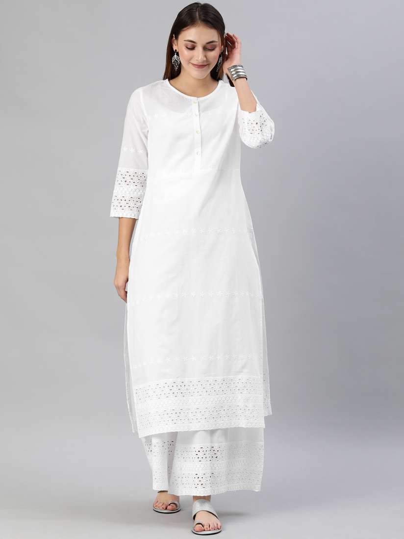 Buy Anouk Women White Embroidered Kurta with Palazzos Kurta Sets for Women 11201514 Myntra