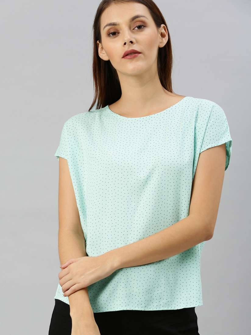 Buy Denizen From Levis Women Sea Green Blue Printed Boxy Top With Gathers Tops for Women 11228850 Myntra