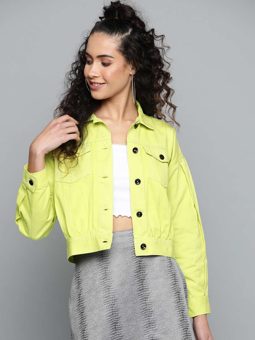 Buy STREET 9 Women Lime Green Solid Denim Jacket Jackets for Women 11234312 Myntra