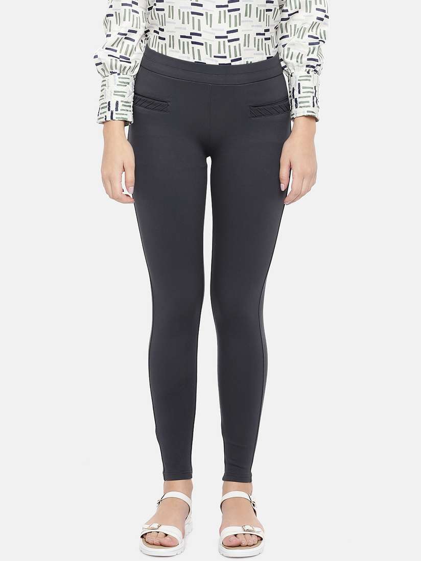 Buy The Label Life Women Charcoal Grey Solid Treggings Jeggings