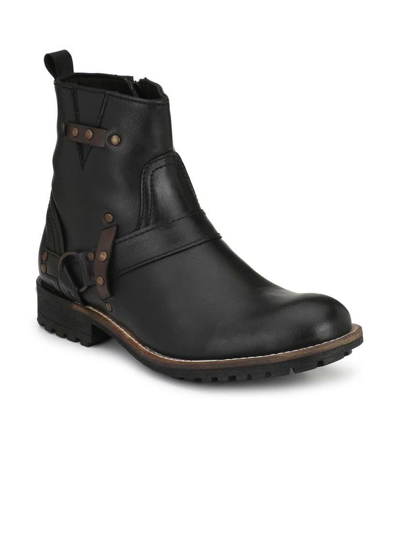 Buy Delize Men Black Solid Synthetic Leather Mid Top Flat Boots Casual Shoes for Men 11241342 Myntra
