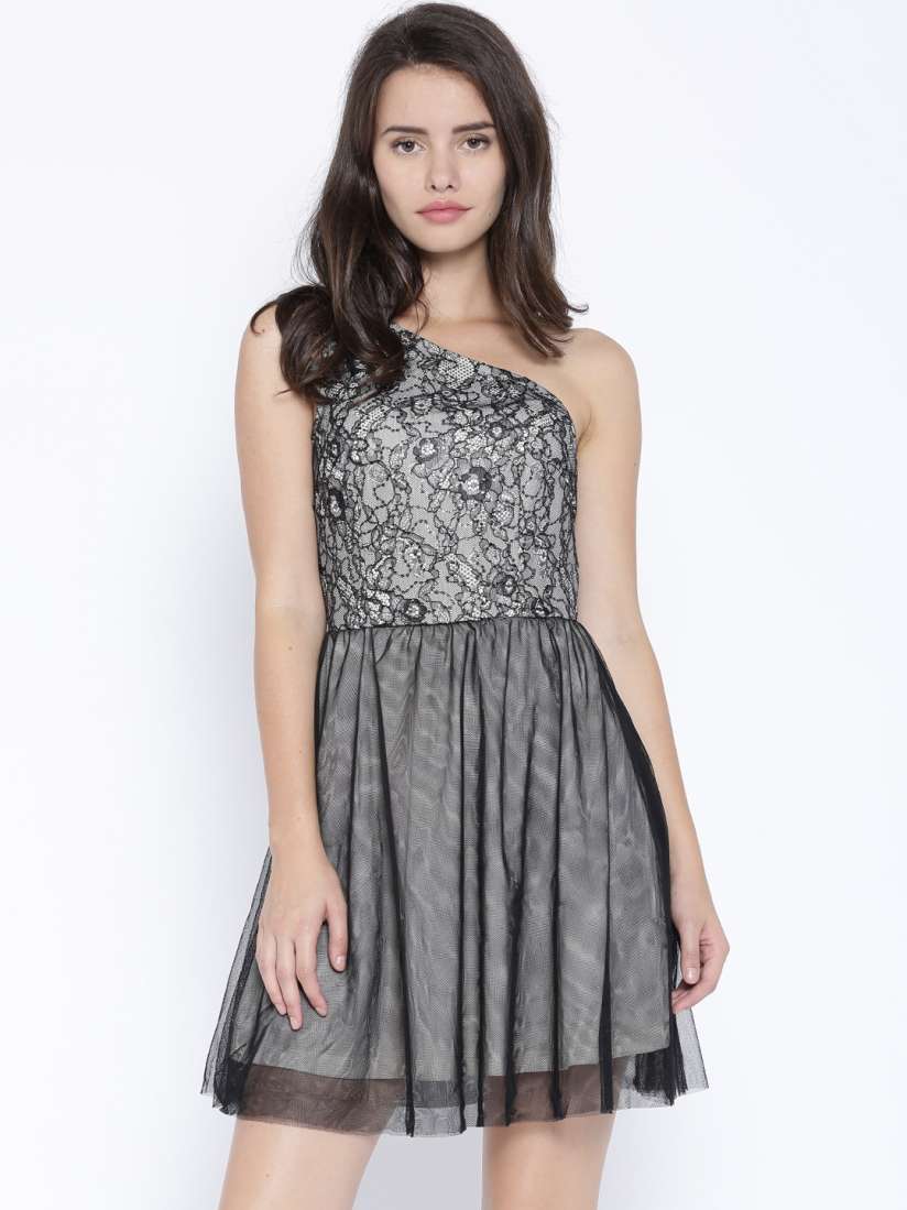 Buy ONLY Women Black Grey Self Design One Shoulder Dress Dresses for Women 1125108 Myntra