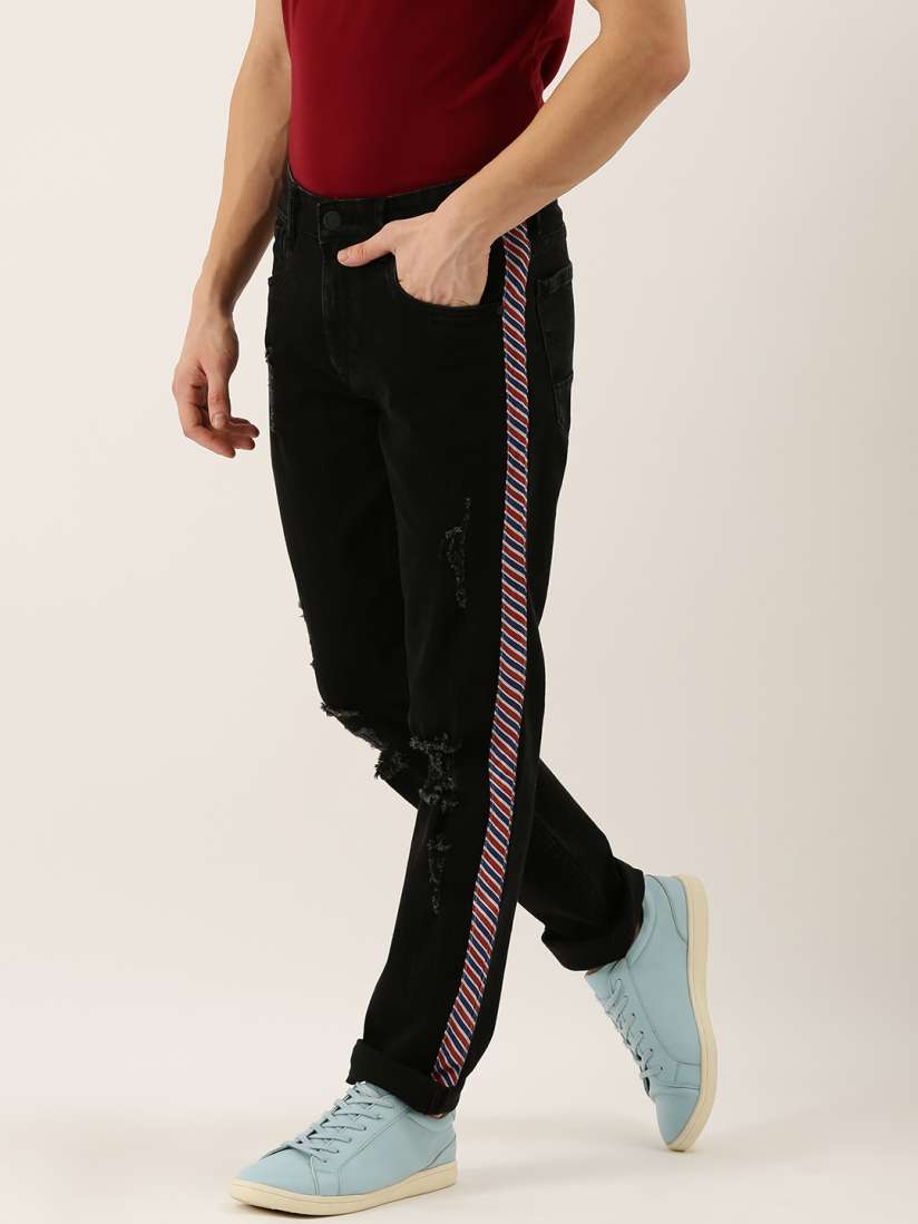 Side stripe jeans mens myntra sale