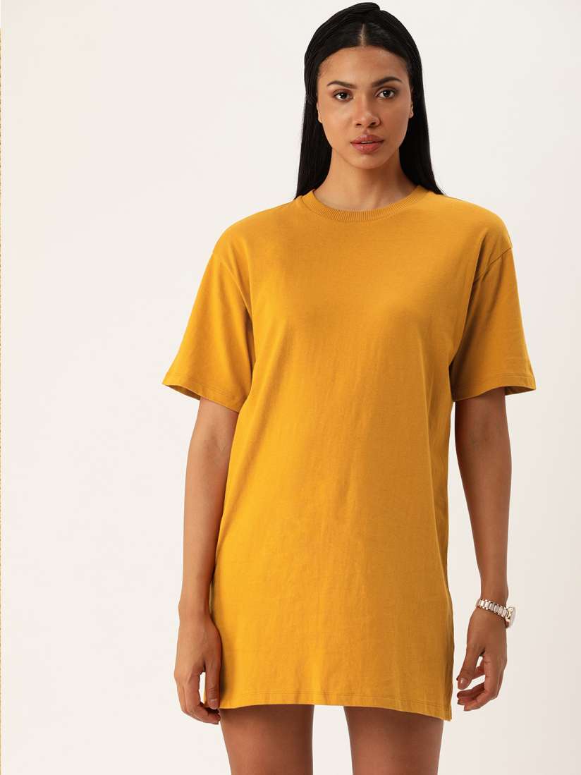 Buy FOREVER 21 Women Mustard Yellow Solid Knitted T shirt Dress Dresses for Women 11261638 Myntra