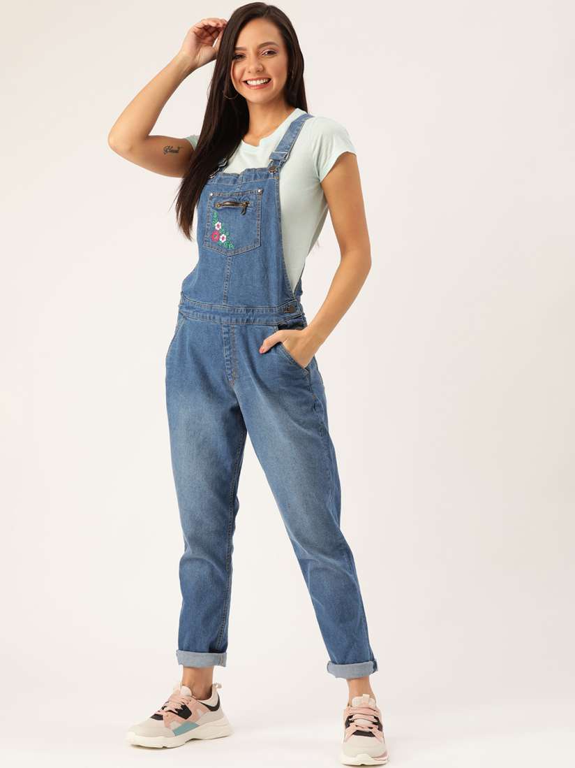 Buy DressBerry Women Blue Solid Denim Dungarees Dungarees for Women 11264046 Myntra