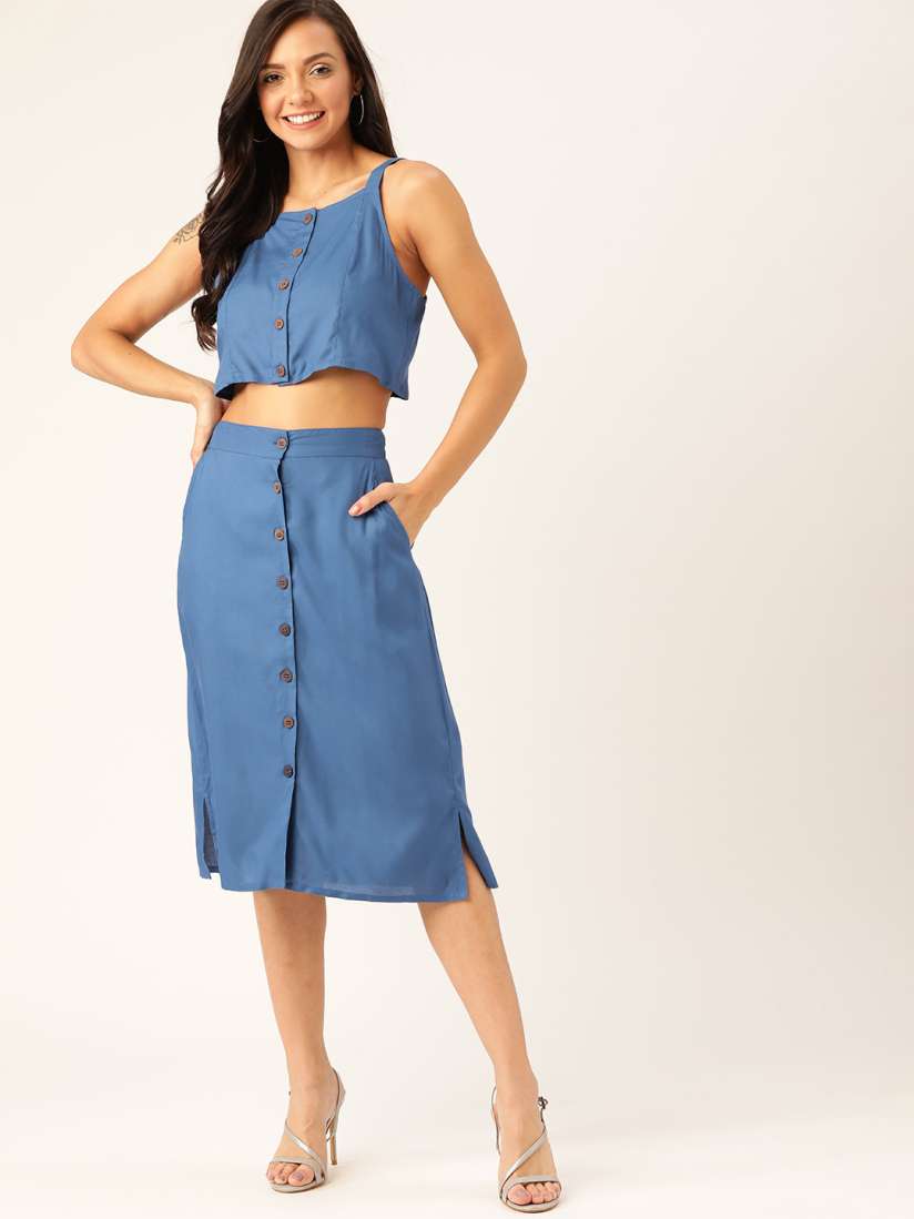 Buy DressBerry Blue Solid Two Piece Sustainable ECOVERO Dress Co Ords for Women 11271990 Myntra