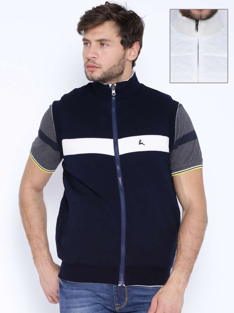 Buy Parx White Navy Reversible Sleeveless Jacket Jackets for Men 1127356 Myntra