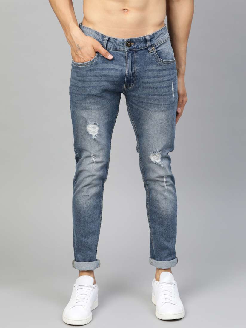 Buy Roadster Men Blue Tapered Fit Mid Rise Mildly Distressed Stretchable Jeans Jeans for Men 11274626 Myntra