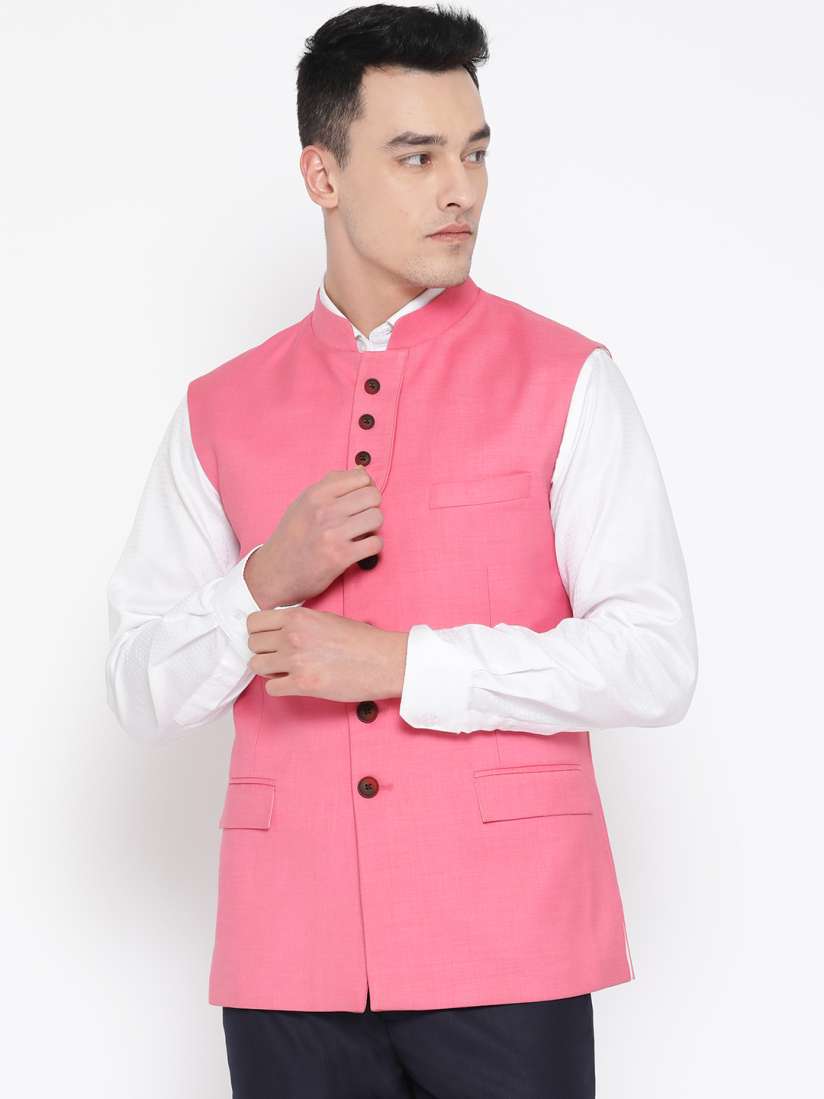 Buy SUITSMITH Men Pink Solid Slim Fit Nehru Jacket Nehru Jackets for Men 11275936 Myntra