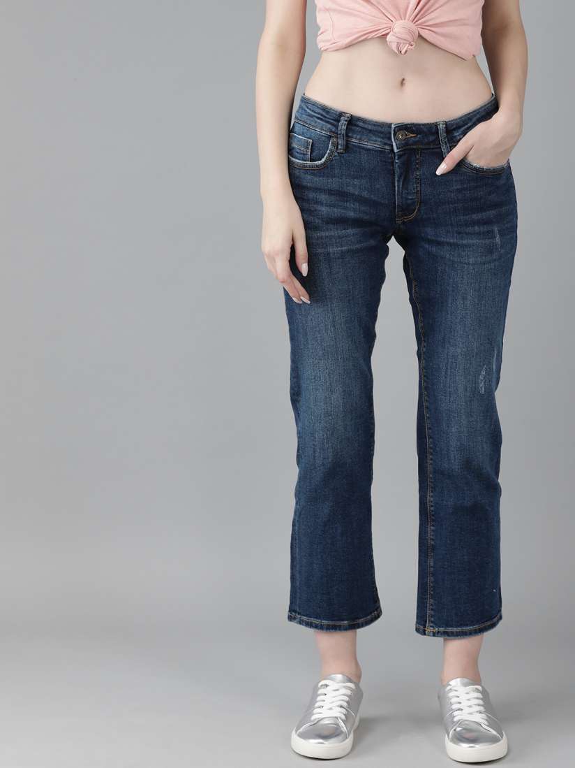 Buy Pepe Jeans Women Blue Iona Slim Fit Low Rise Low Distress Stretchable Cropped Flare Jeans Jeans for Women 11280548 Myntra