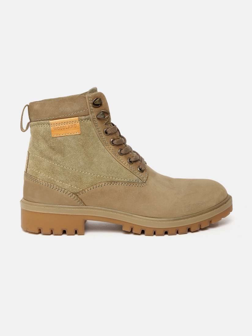Buy Woodland Men Khaki Light Olive Green Solid Nubuck Mid Top Wide Fit Flat Boots Casual Shoes for Men 11293502 Myntra
