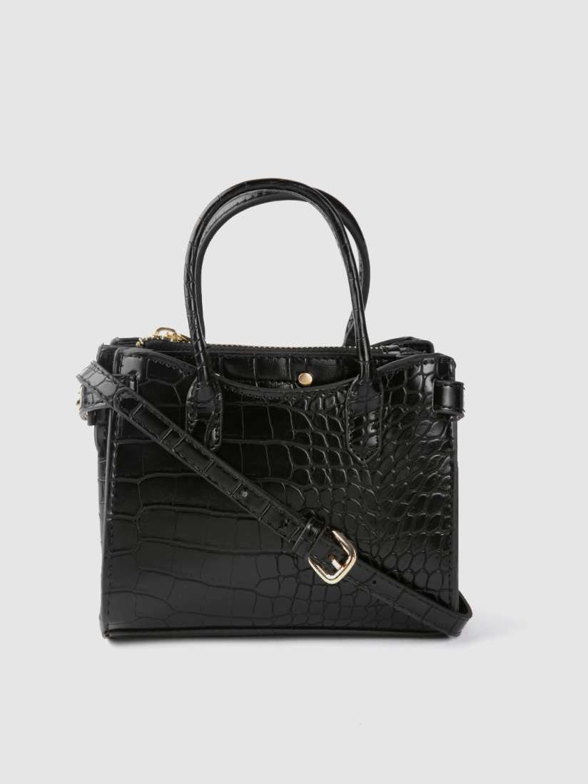 Buy MANGO Black Crocodile Textured Sling Bag With Detachable Sling Strap Handbags for Women 11294358 Myntra