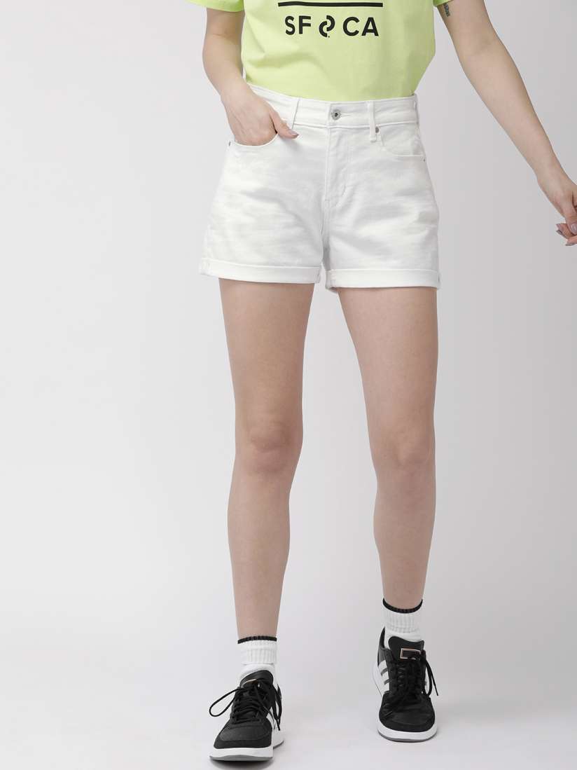 Buy Denizen From Levis Women White Solid Regular Fit High Rise Denim Shorts Shorts for Women 11294622 Myntra