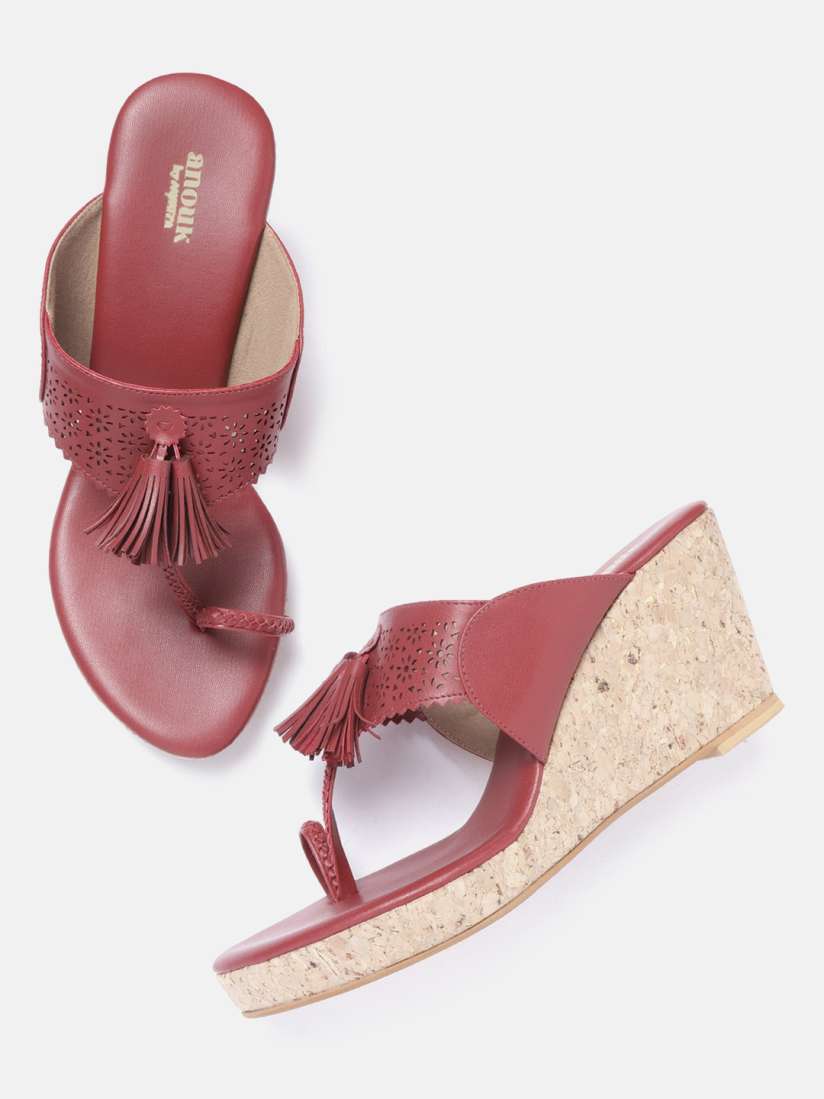 Buy Anouk Women Maroon Laser Cut Wedges Heels for Women 11299348 Myntra